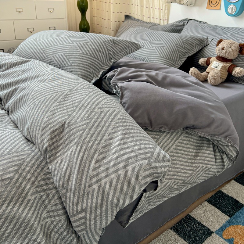 4PC Grey Geometric Bedding Set - Linen Duvet Cover recension och pris