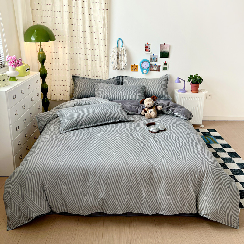 4PC Grey Geometric Bedding Set - Linen Duvet Cover recension och pris