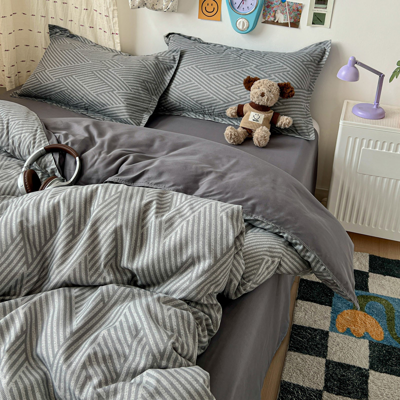 4PC Grey Geometric Bedding Set - Linen Duvet Cover recension och pris