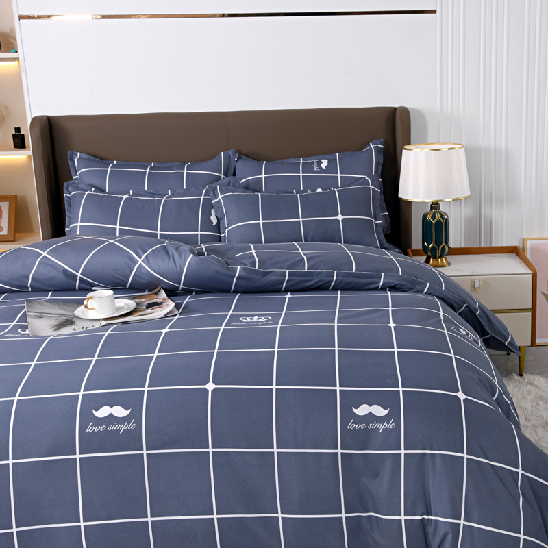 4pcs Navy Blue Grid Bedding Se - Linen Duvet Cover recension och pris