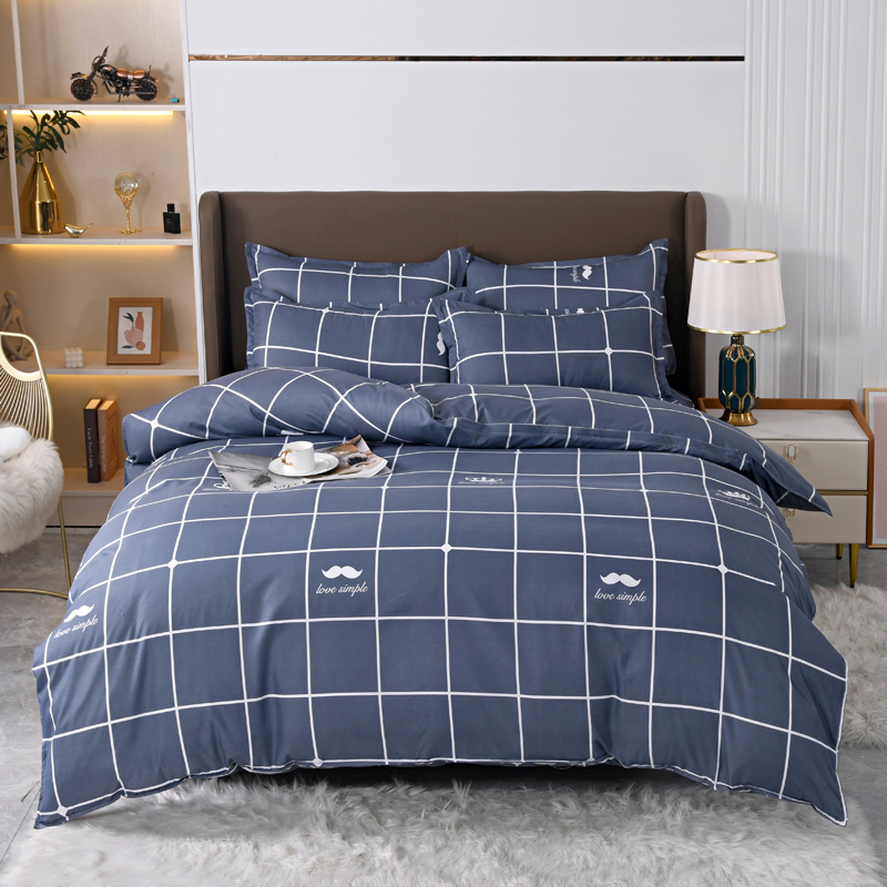 4pcs Navy Blue Grid Bedding Se - Linen Duvet Cover recension och pris