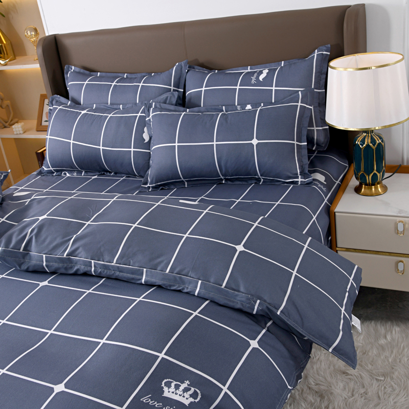 4pcs Navy Blue Grid Bedding Se - Linen Duvet Cover recension och pris